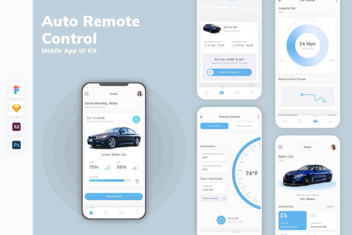 Download Auto Remote Control Mobile App UI Kit Figma Design