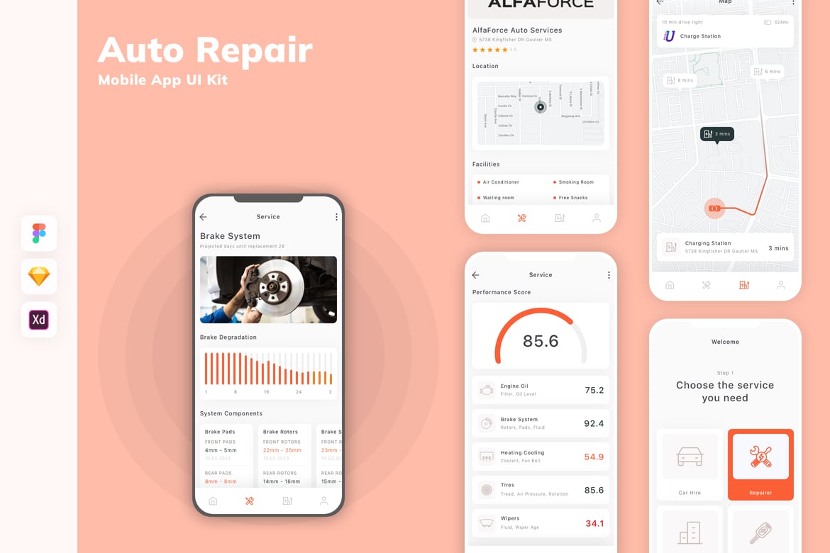 Download Auto Repair Mobile App UI Kit Figma Design