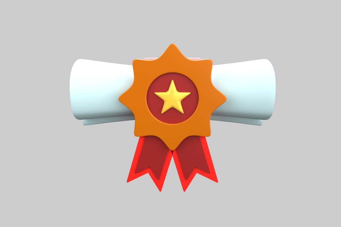 Download Award or certificate with ribbon and star emblem 3D Model