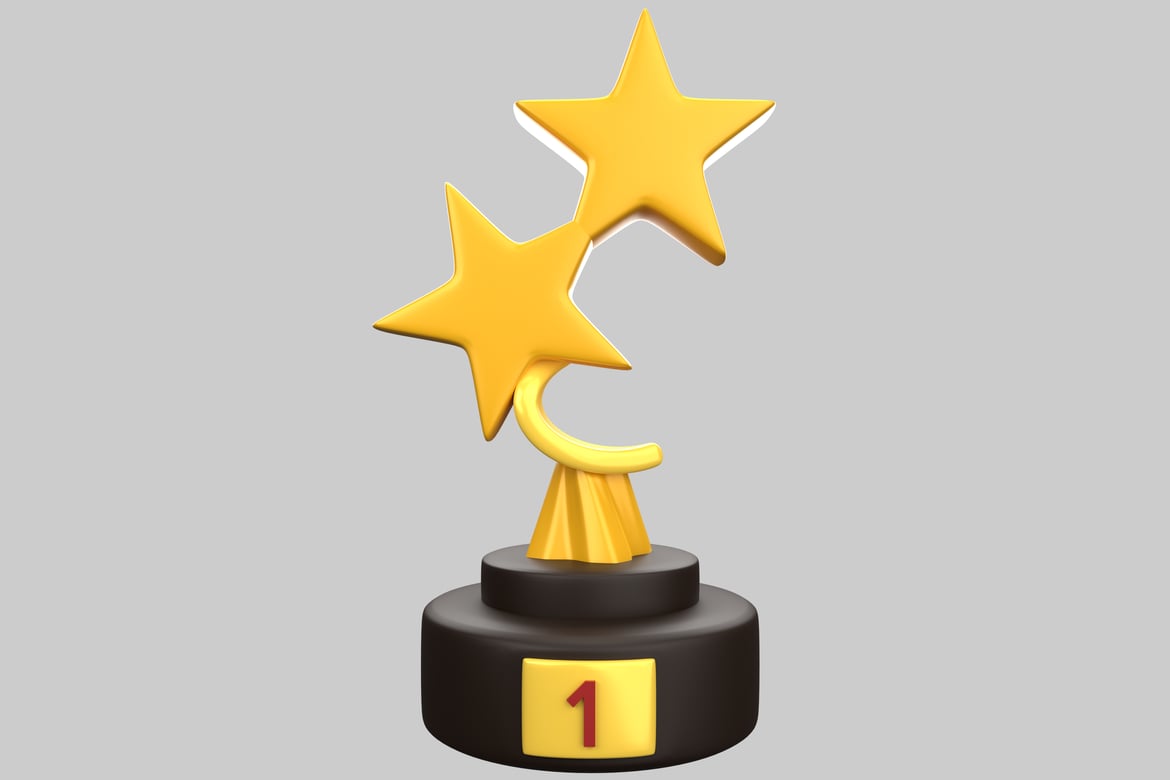 Download Award trophy with black base and yellow star. 3D Model