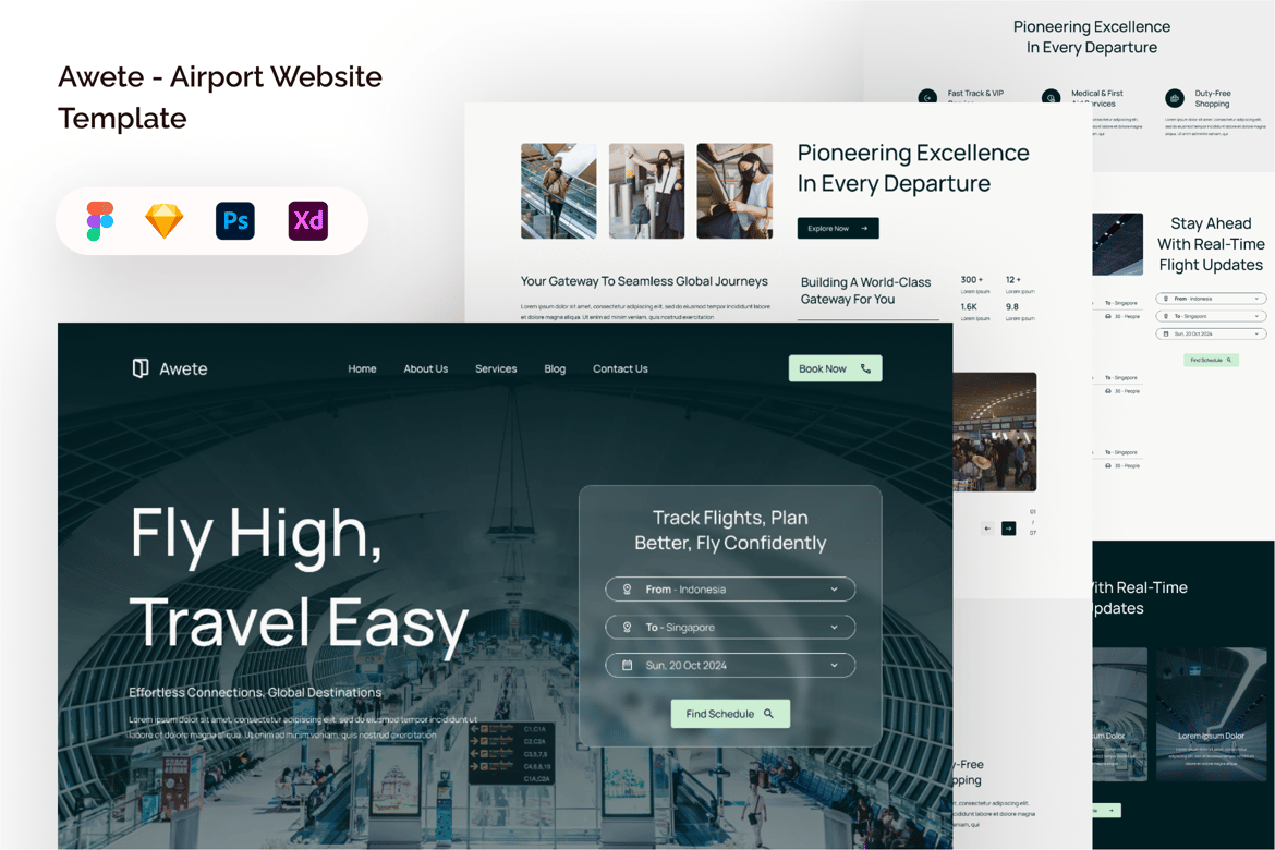 Download Awete - Airport Website Template Figma Design