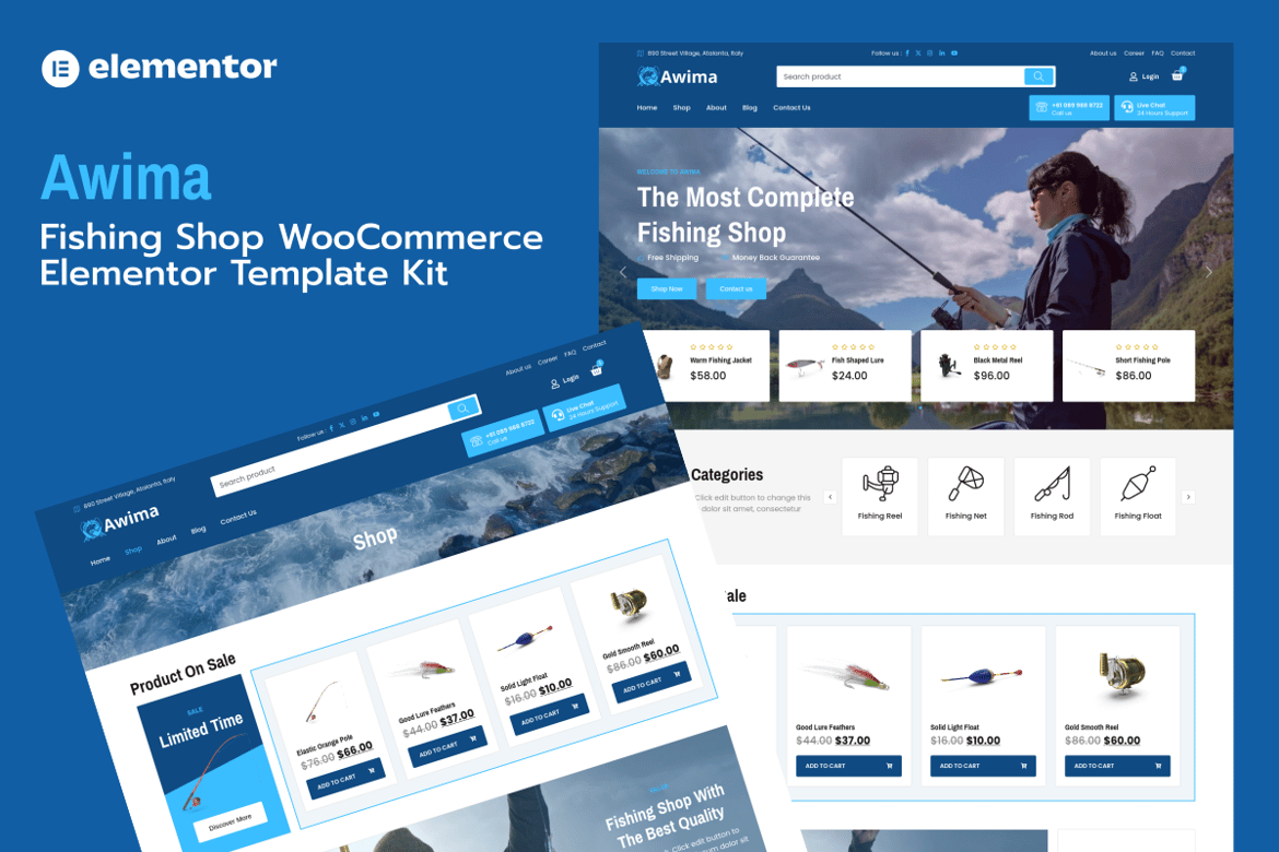 Download Awima - Fishing Shop & Store WooCommerce Elementor Pro Template Kit