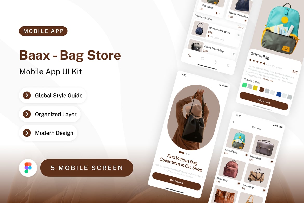 Download Baax - Bag Store Mobile App UI Kit Figma Design