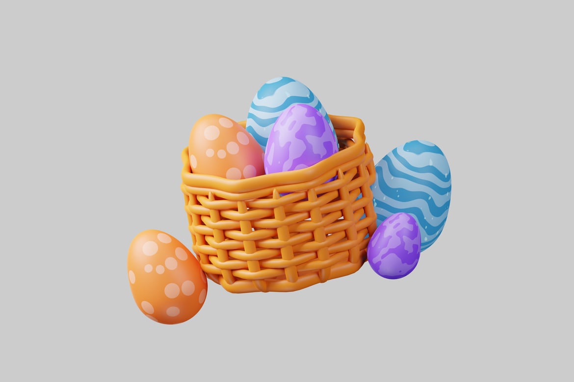 Download Basket of colorful eggs 3D Model