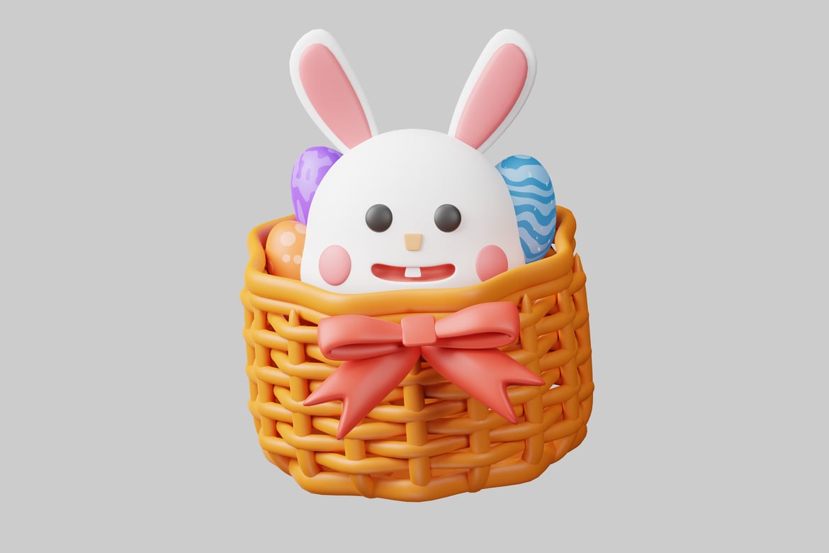 Download Basket with bunny and eggs. 3D Model