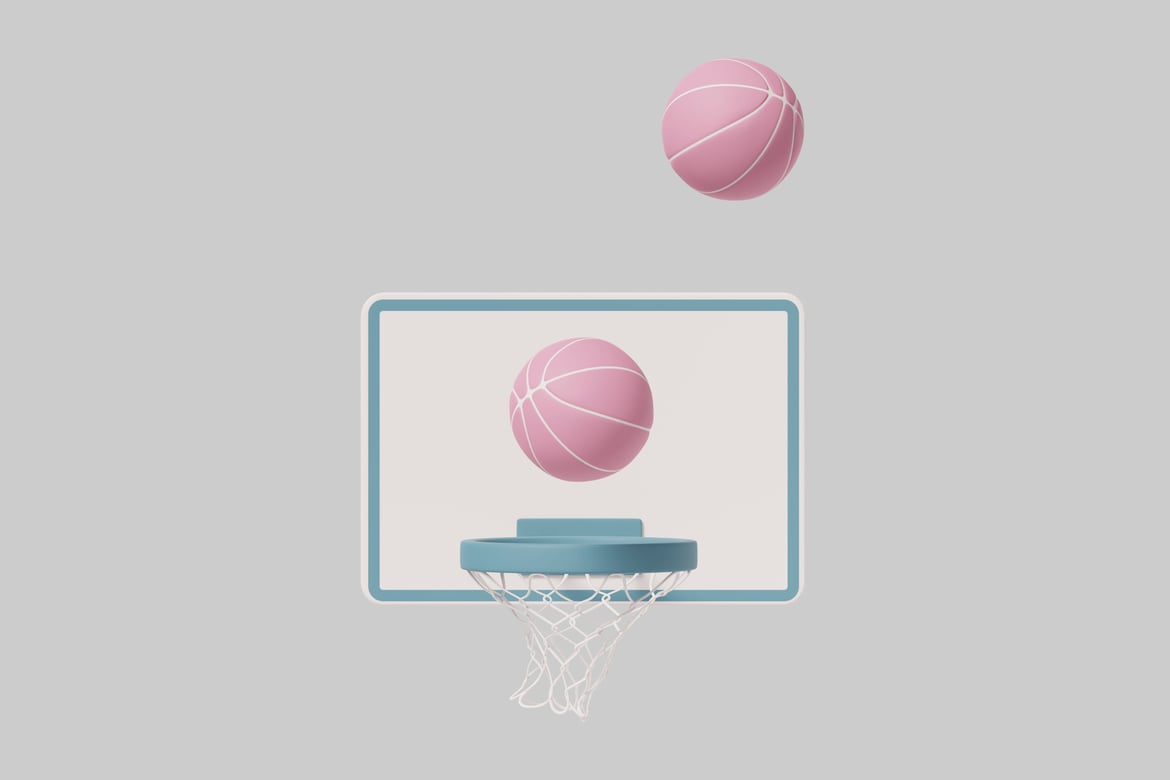 Download Basketball suspended above a hoop. 3D Model