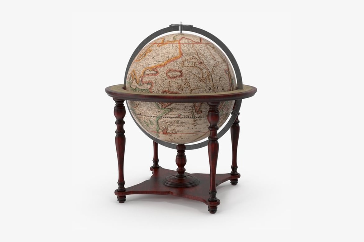 Download Beige Globe on Dark Wood Stand 3D Model