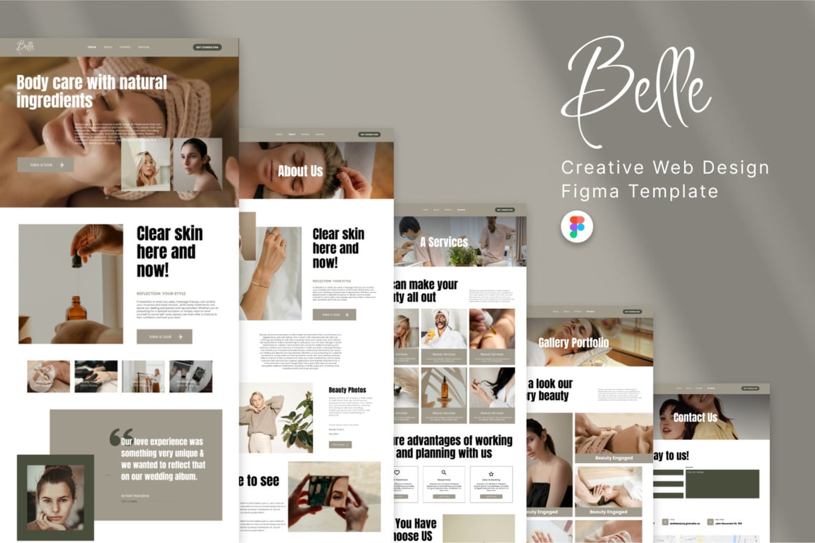 Download Belle - Beauty Salon Website UI Kit Figma Template Figma Design