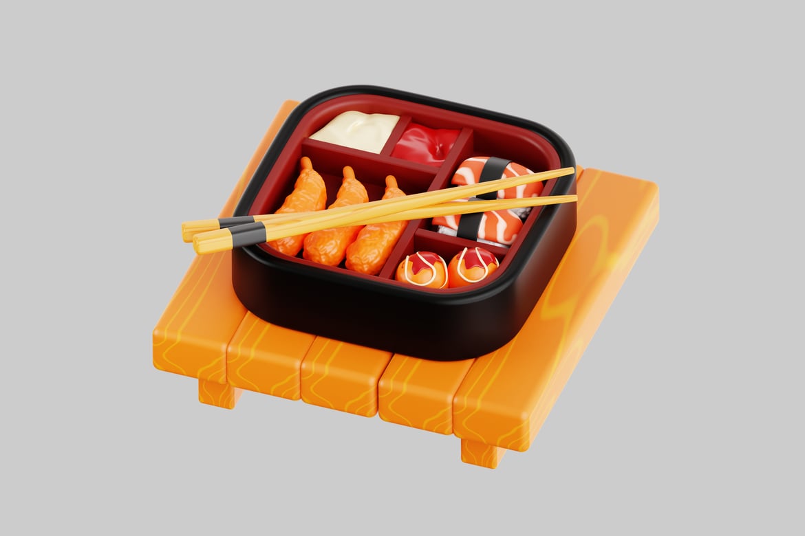 Download Bento box with sushi and chopsticks 3D Model