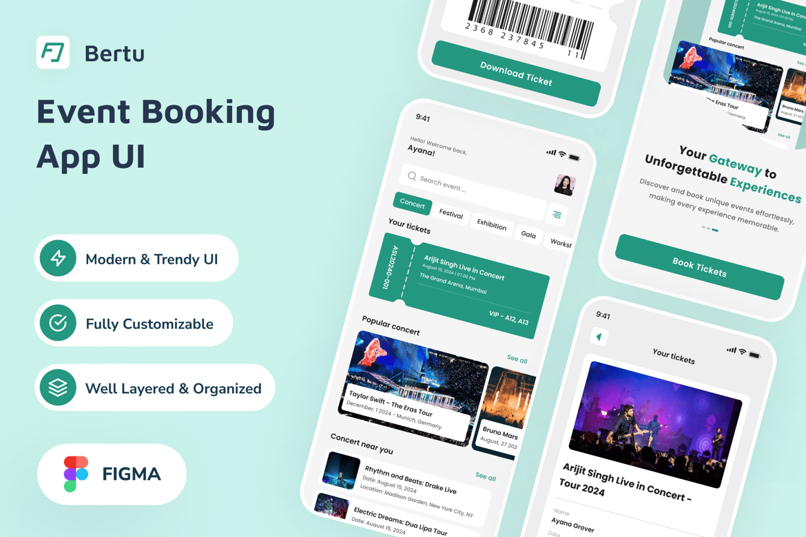 Download Bertu - Event Booking App UI Figma Design