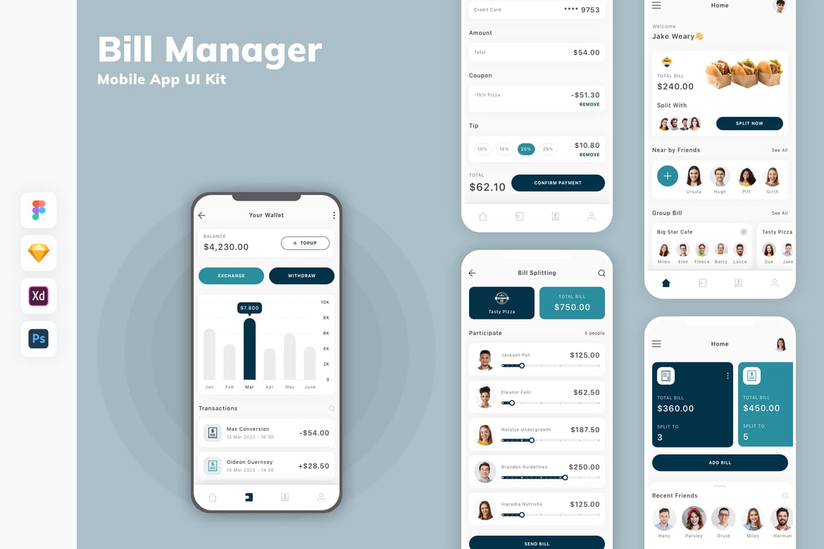 Download Bill Manager Mobile App UI Kit Figma Design