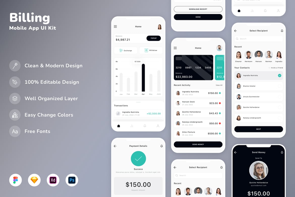 Download Billing Mobile App UI Kit Figma Design