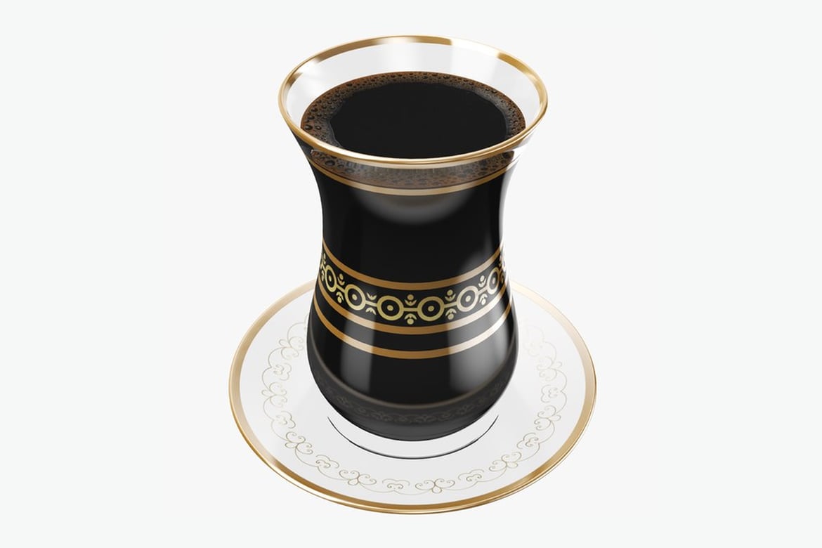 Download Black and Gold Coffee Cup on White Saucer 3D Model