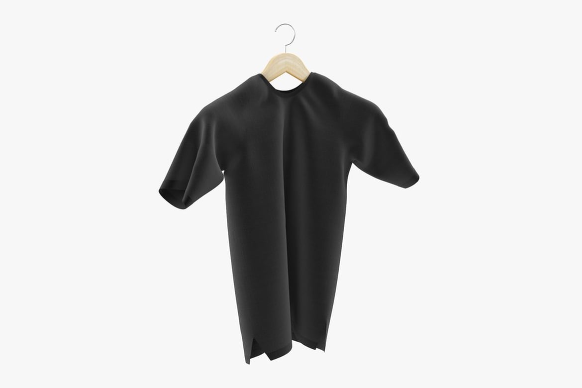 Download Black Crew Neck T-Shirt on Wooden Hanger 3D Model