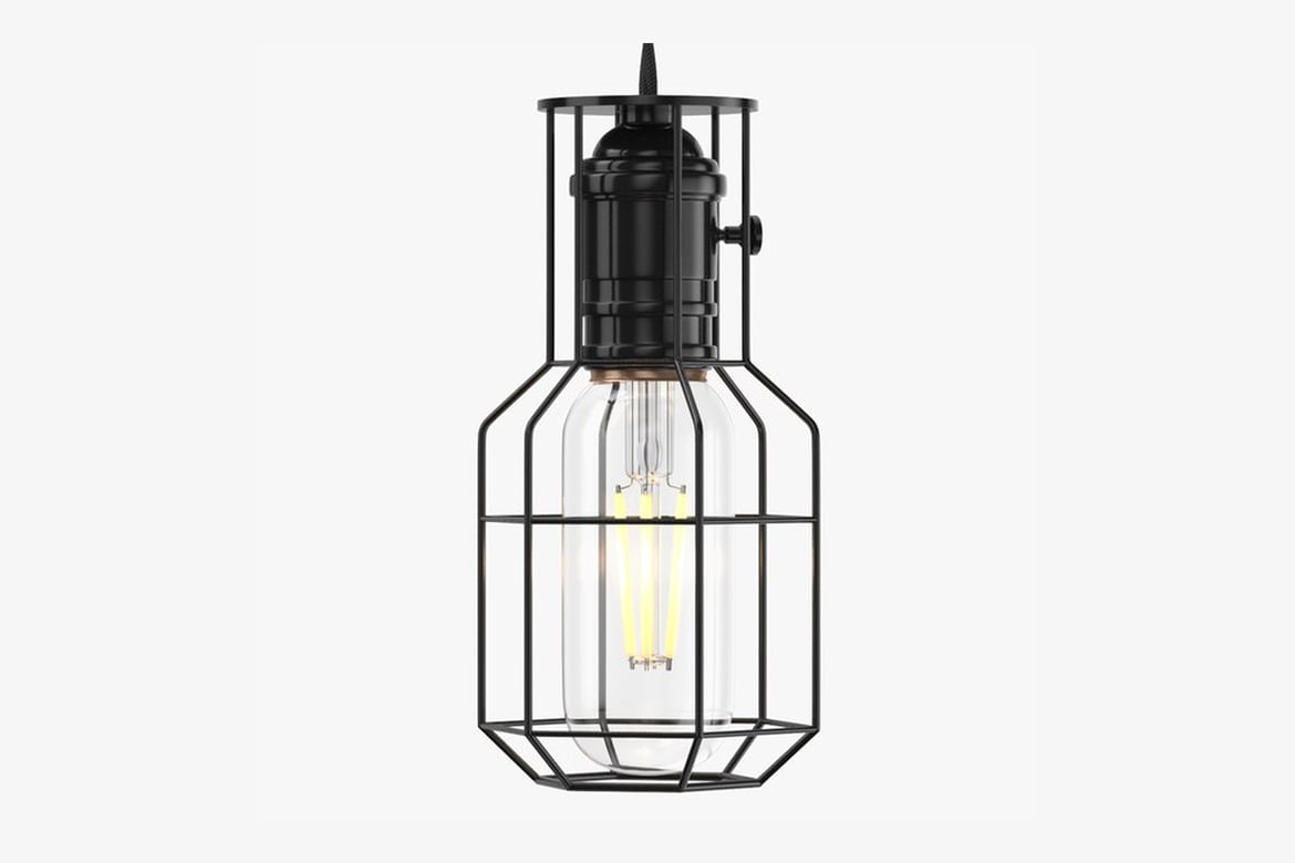 Download Black Cylindrical Cage Light Fixture with Yellow Illumination 3D Model