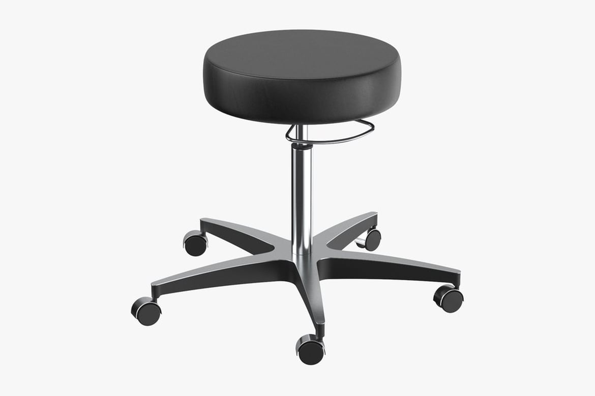 Download Black Five-Legged Rolling Stool with Cushioned Seat 3D Model