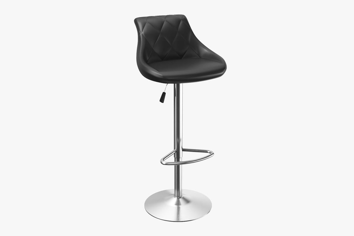 Download Black Leather Diamond-Patterned Bar Stool with Silver Base 3D Model