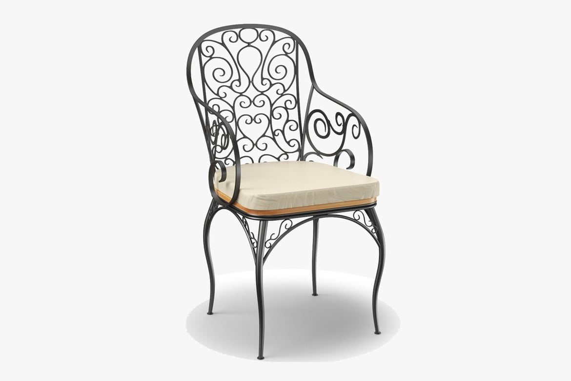 Download Black Metal and White Chair with Ornate Frame 3D Model