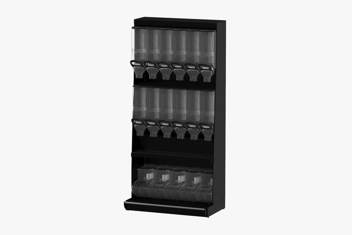 Download Black Rectangular Vending Machine with Multi-Row Dispensers 3D Model