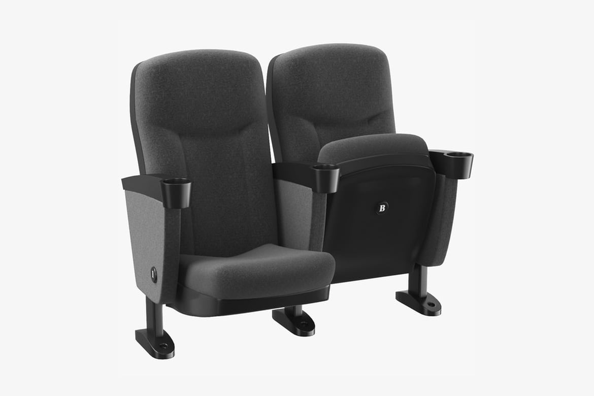 Download Black Theater Chair, Dark Gray Upholstered Cinema Seats with Cup Holders 3D Model