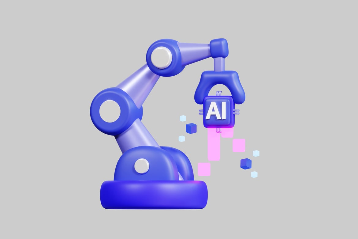 Download Blue and purple robotic arm with geometric shapes 3D Model