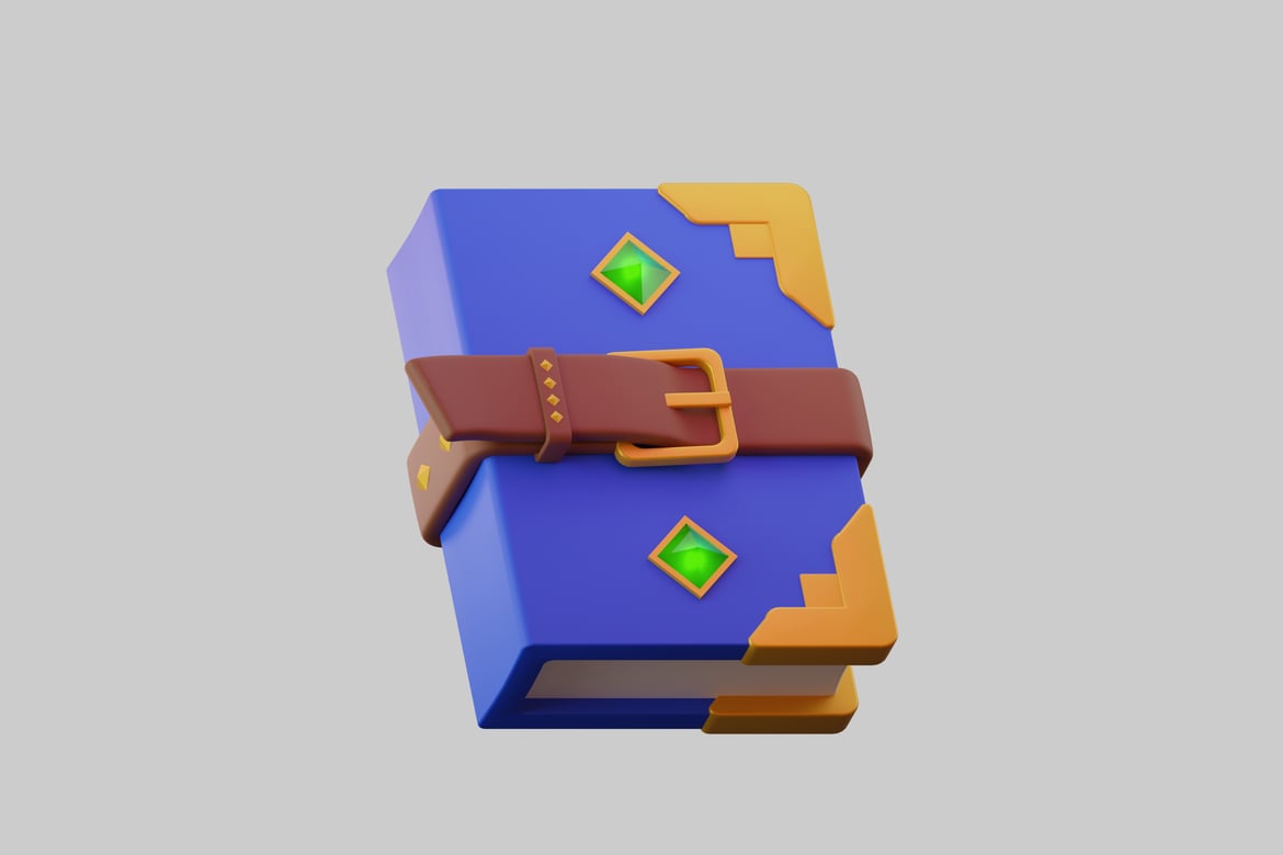 Download Blue book with brown strap and gold accents 3D Model