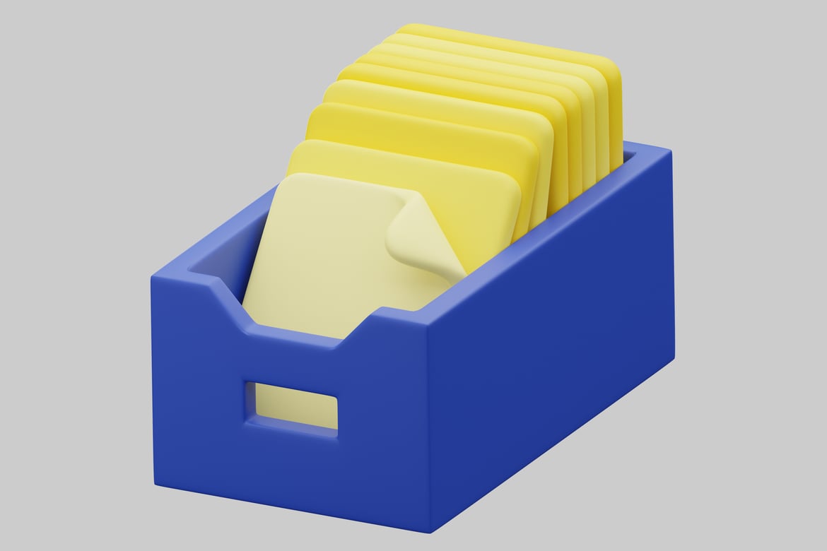 Download Blue box filled with yellow cards 3D Model