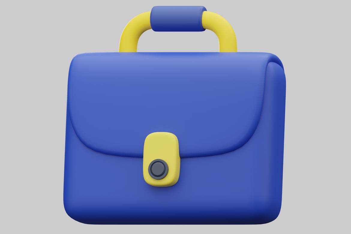 Download Blue briefcase with yellow handle and latch 3D Model