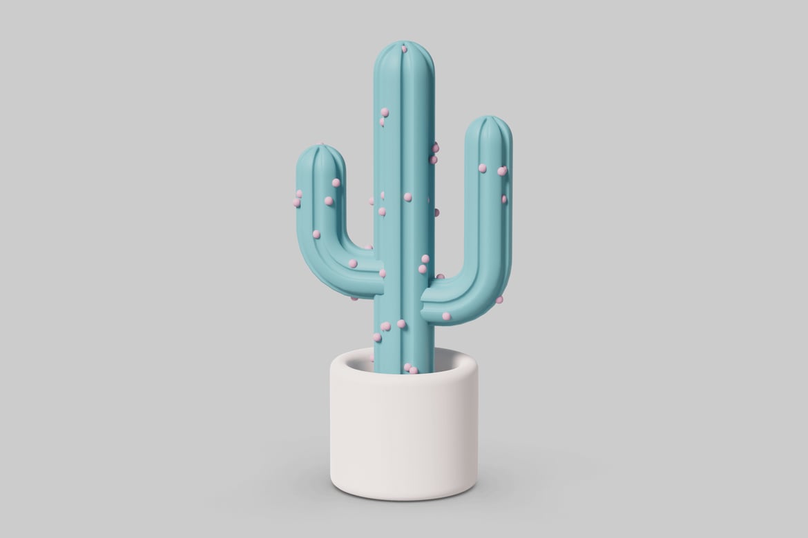 Download Blue cactus with white base and pink dots 3D Model