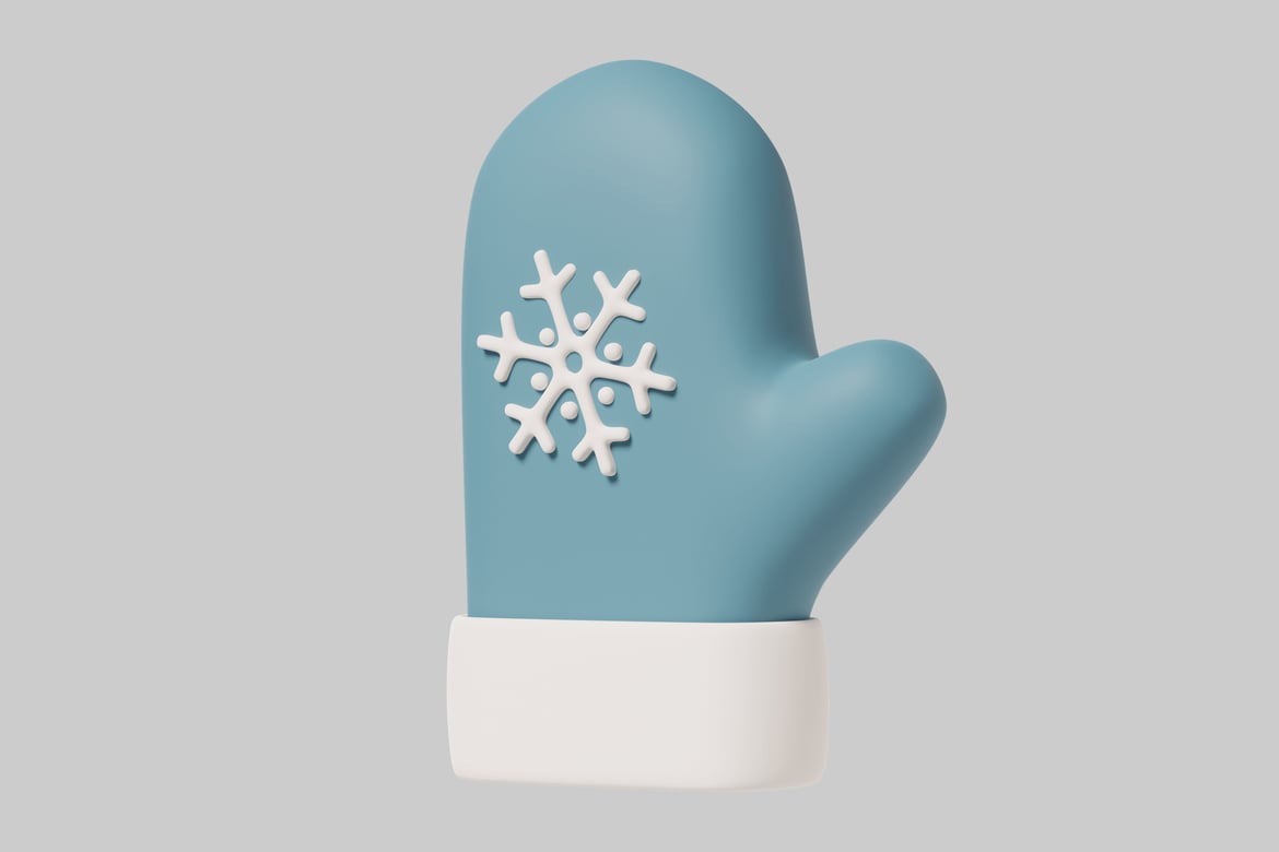 Download Blue mitten with white cuff and snowflake 3D Model