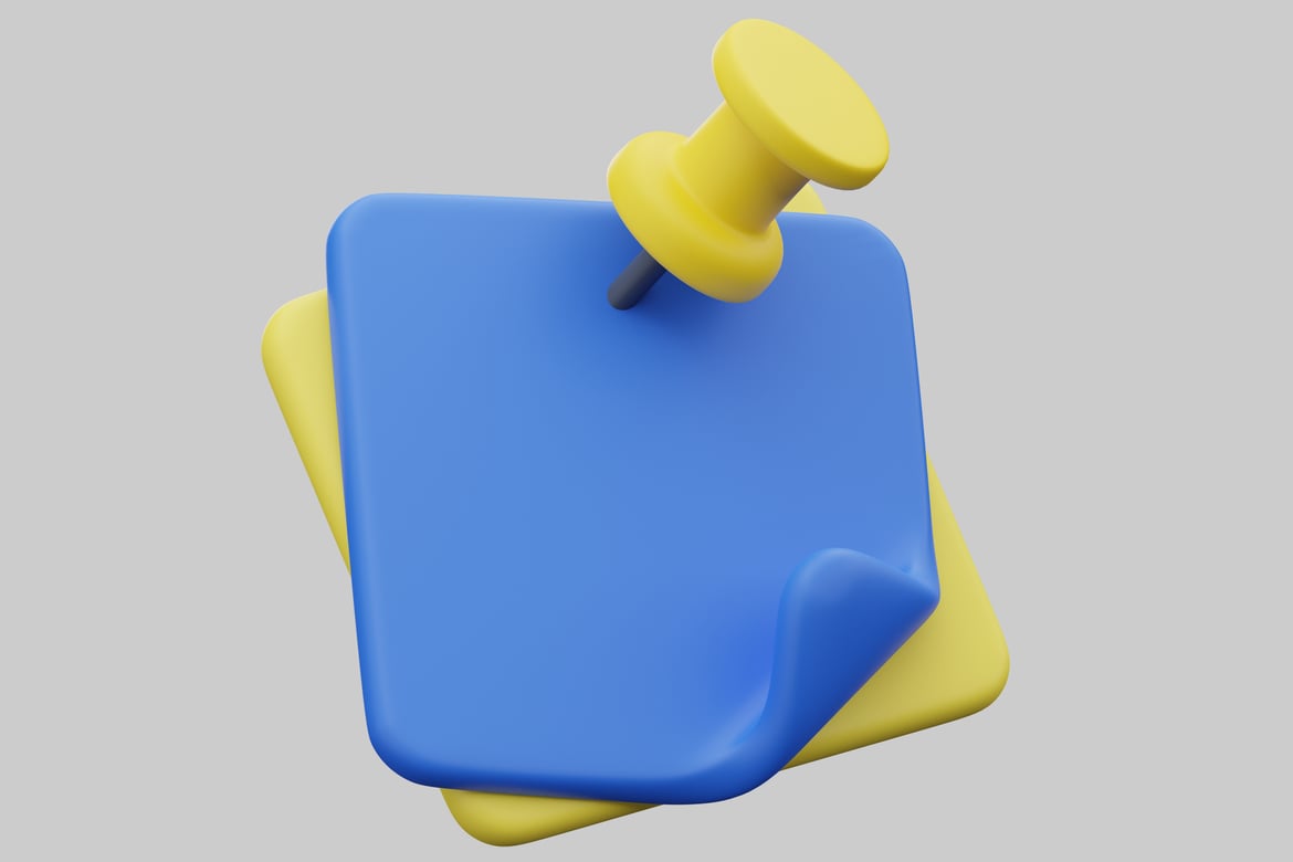 Download Blue note with yellow pushpin. 3D Model