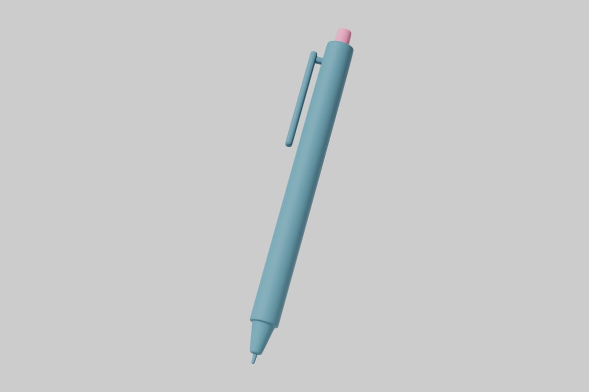 Download Blue pen with pink cap and clip 3D Model