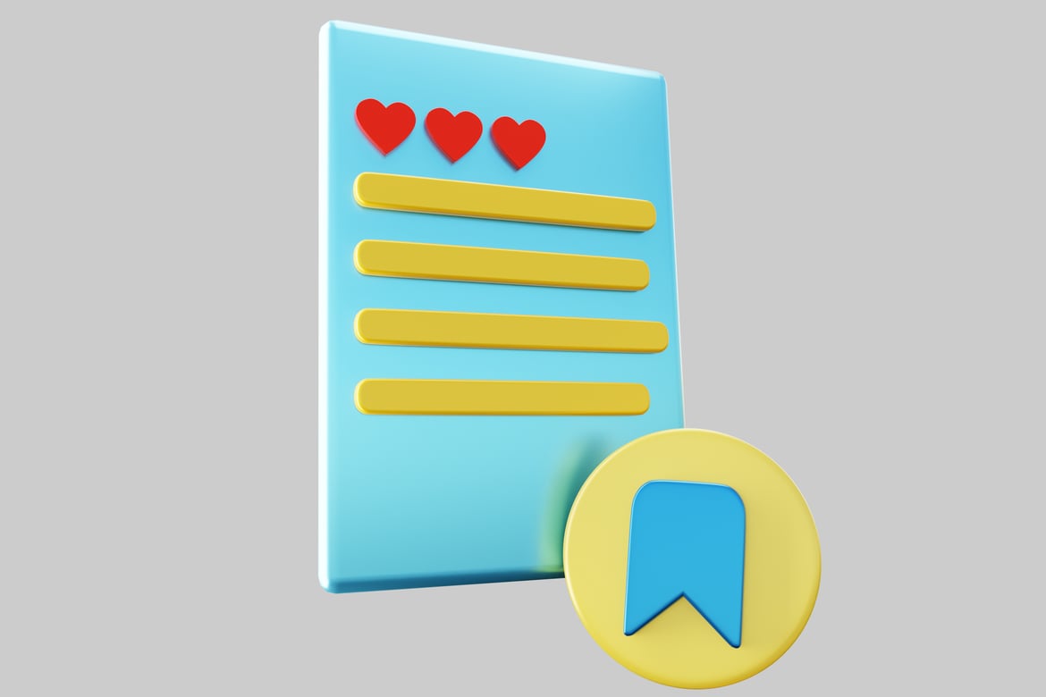 Download Blue rectangle with red hearts and yellow lines. 3D Model