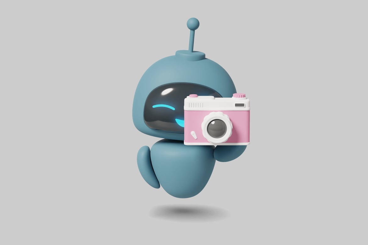 Download Blue robot holding a camera. 3D Model