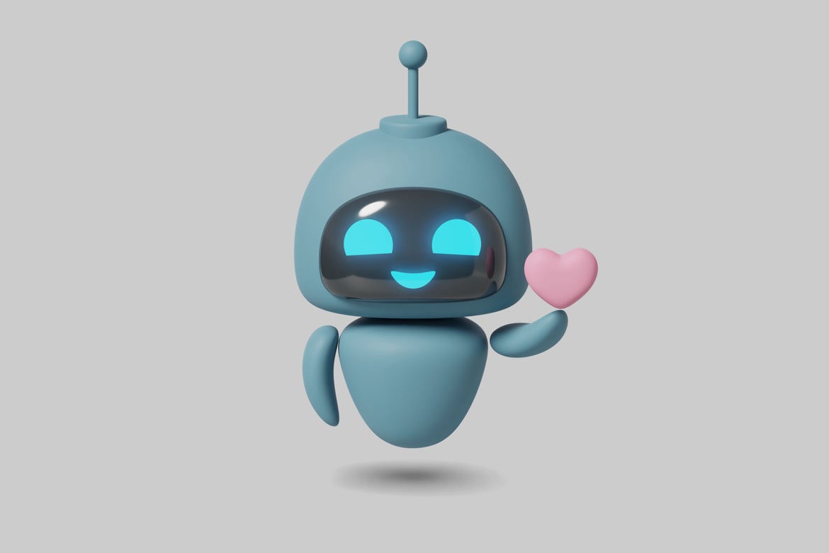 Download Blue Robot with Pink Heart 3D Model