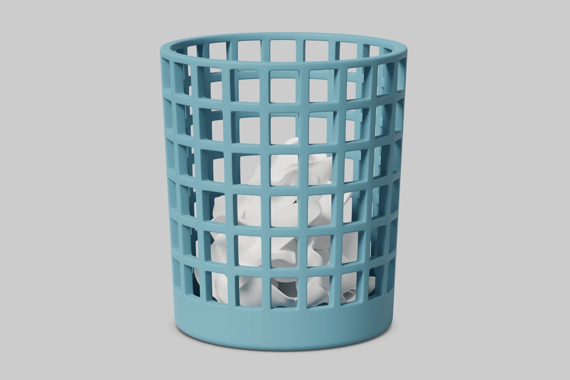 Download Blue trash can with grid pattern. 3D Model