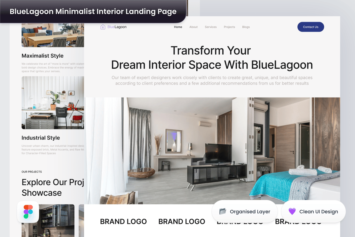 Download BlueLagoon - Minimalist Interior Landing Page Figma Design