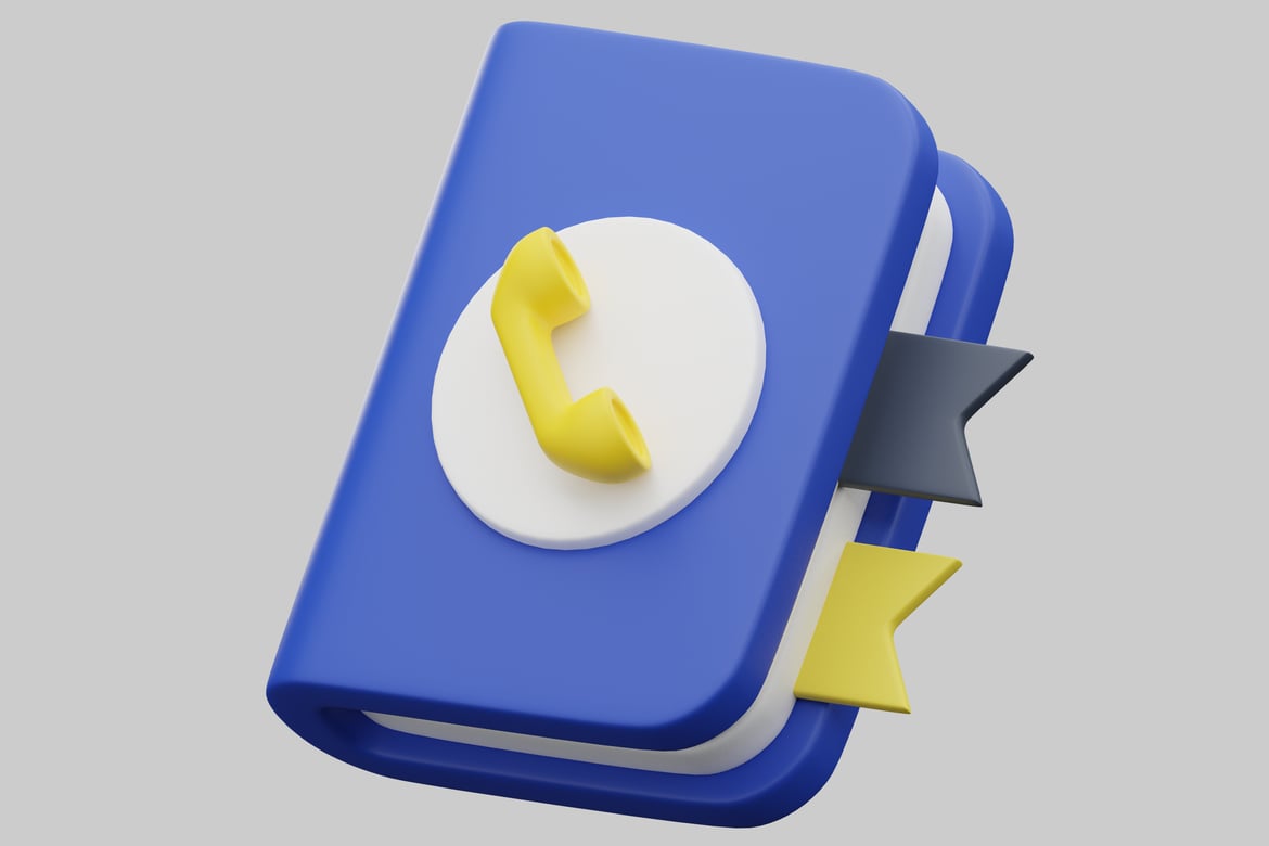 Download Book with yellow phone icon and bookmarks. 3D Model