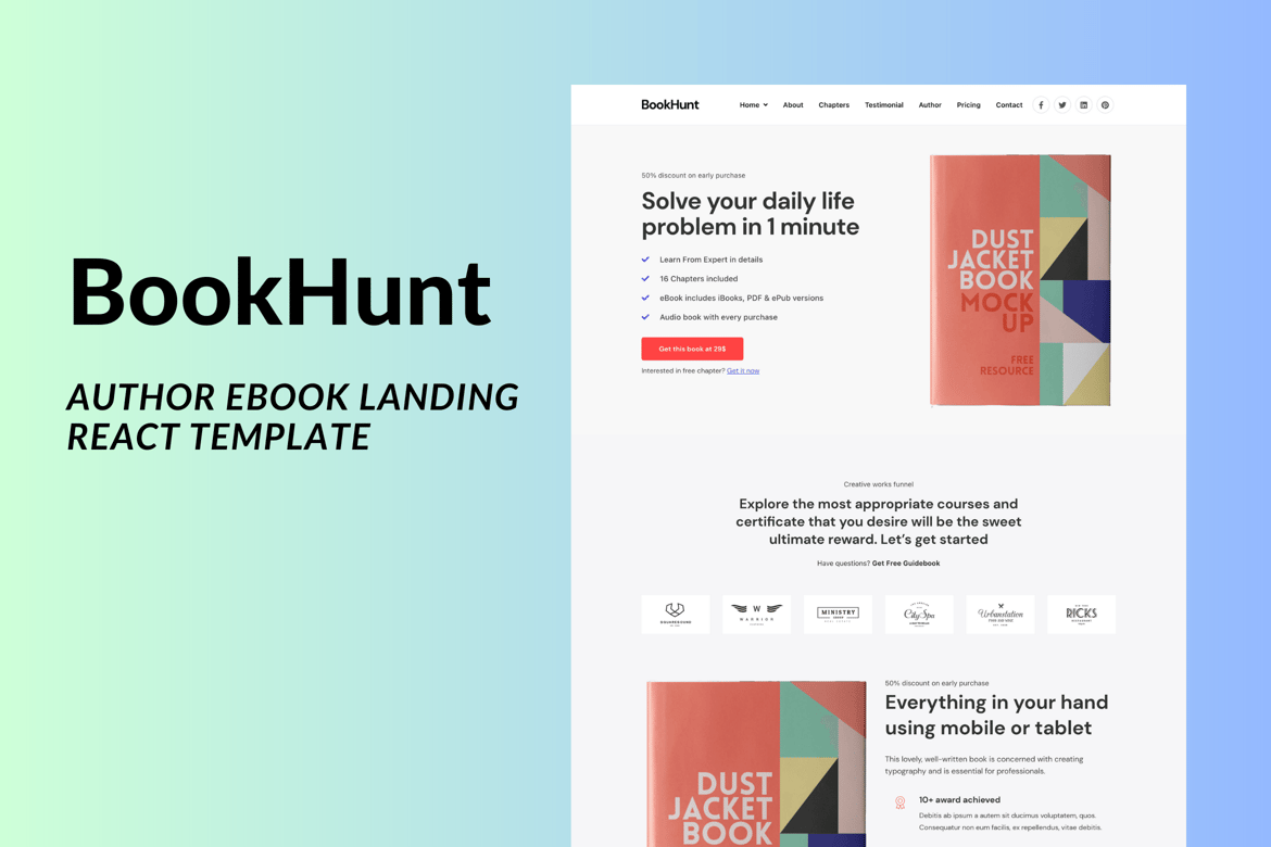 Download Bookhunt - Author eBook Landing React Template