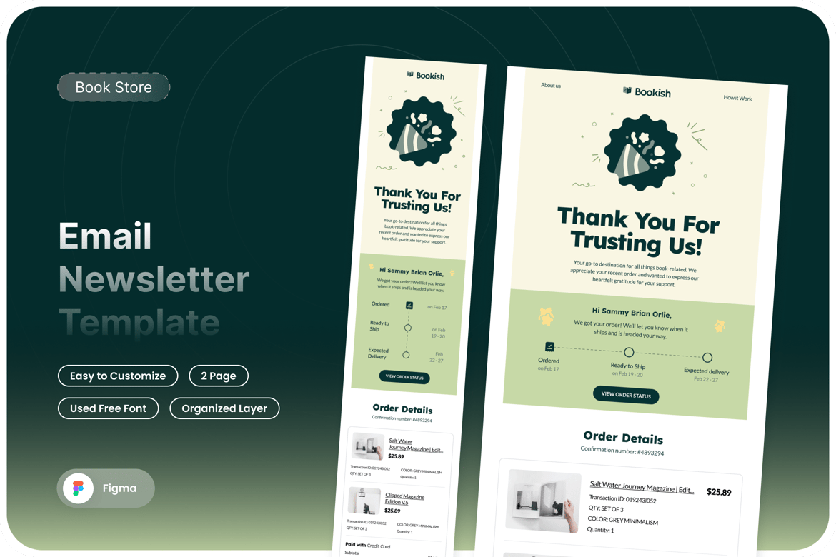 Download Bookish - Thanks Order Email Newsletter UI Kit Figma Design