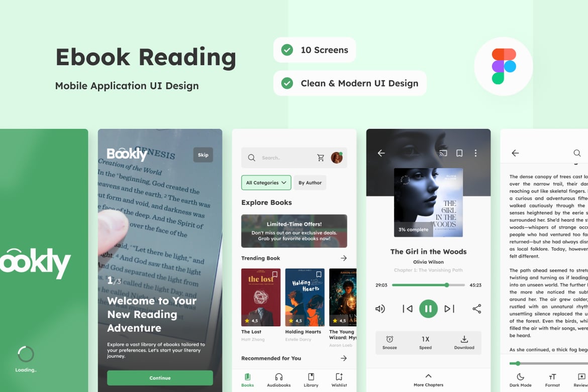 Download Bookly - Ebook Reading Mobile App Figma Design