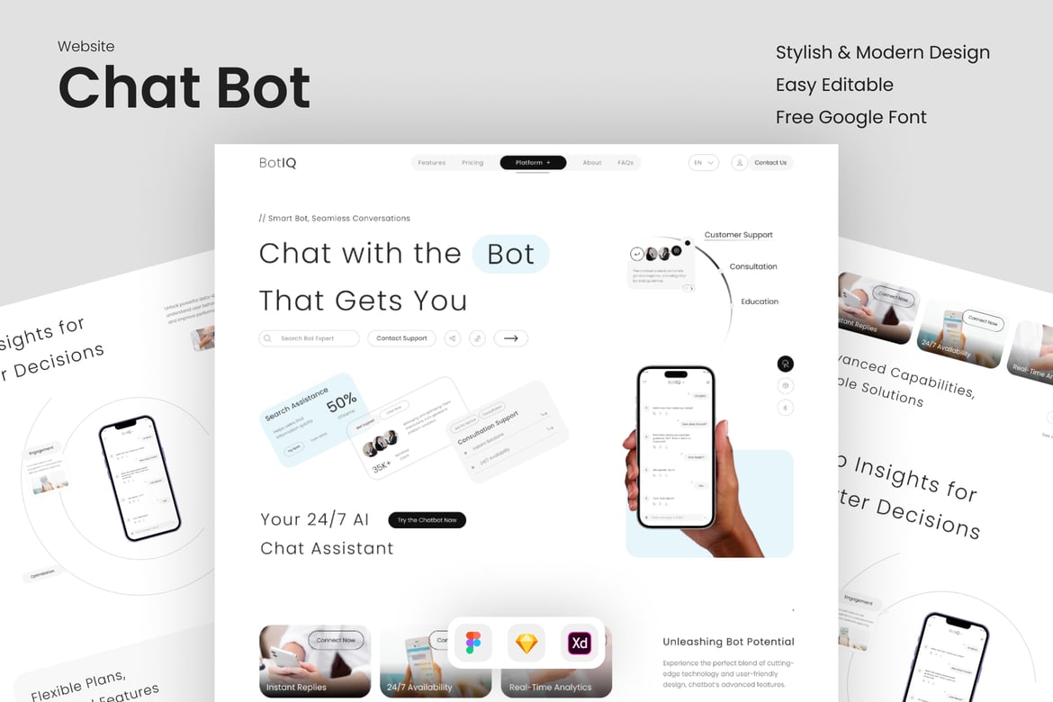 Download BotIQ - Chat Bot Landing Page Figma Design