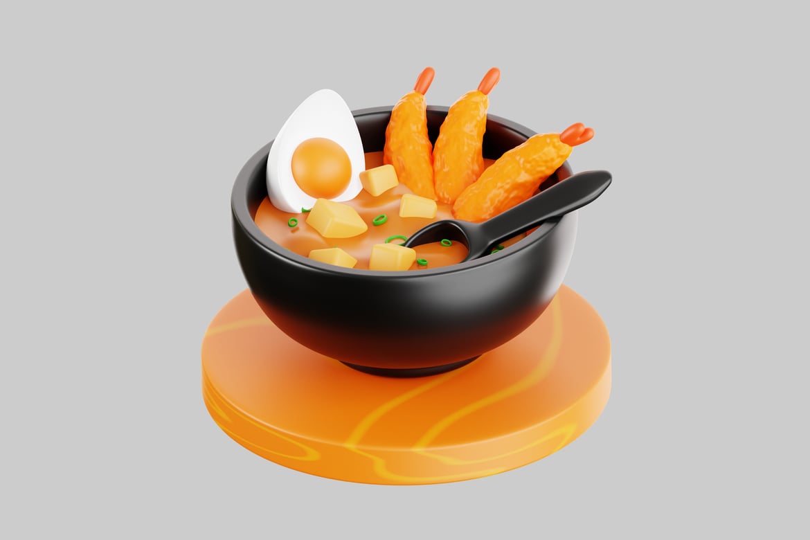 Download Bowl of soup with various ingredients 3D Model