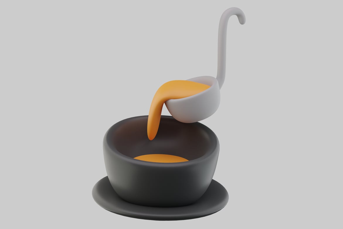 Download Bowl with Saucer and Ladle 3D Model