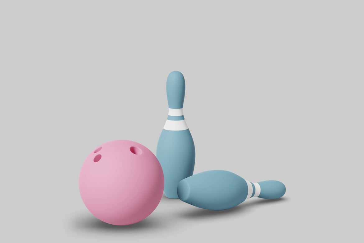 Download Bowling ball and pins. 3D Model