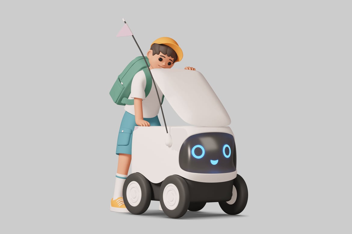 Download Boy and robot in a cartoon illustration 3D Model