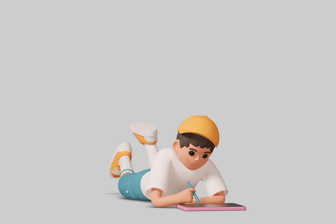 Download Boy drawing on tablet. 3D Model