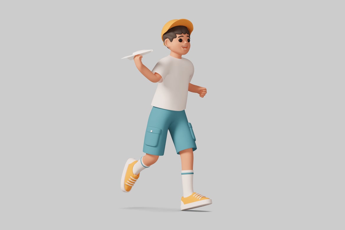 Download Boy in motion holding a paper airplane 3D Model