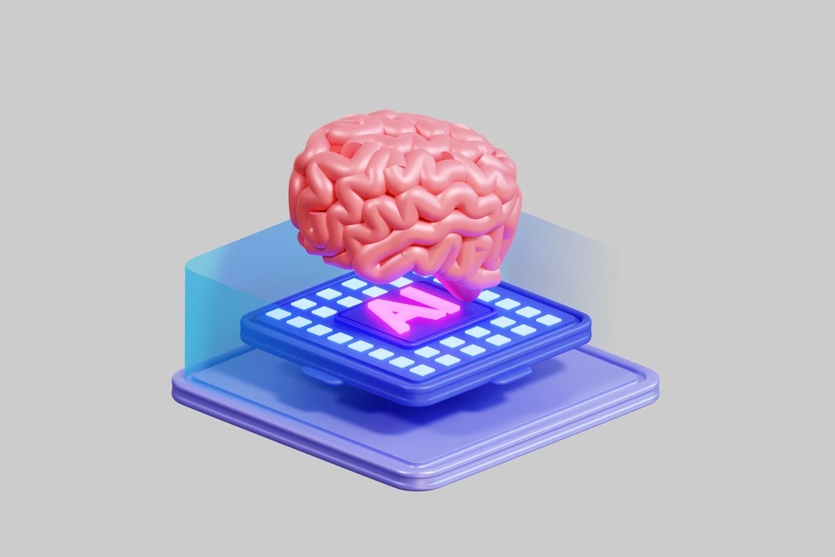 Download Brain on a blue square with AI. 3D Model