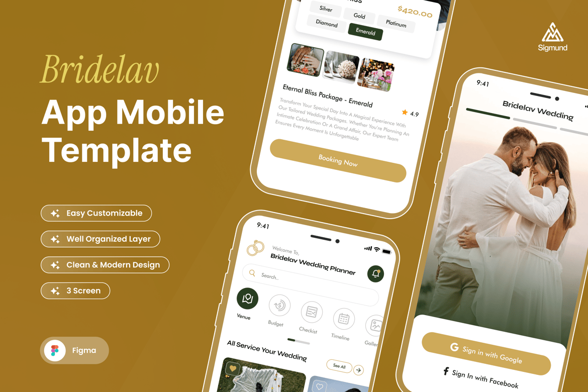 Download Bridelav - Wedding Planner App Mobile UI Kits Figma Design